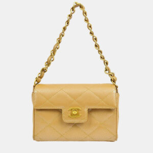 Chanel Beige Caviar Leather Chain Flap Bag