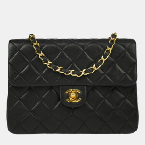 Chanel Black Lambskin Classic Square Flap Shoulder Bag