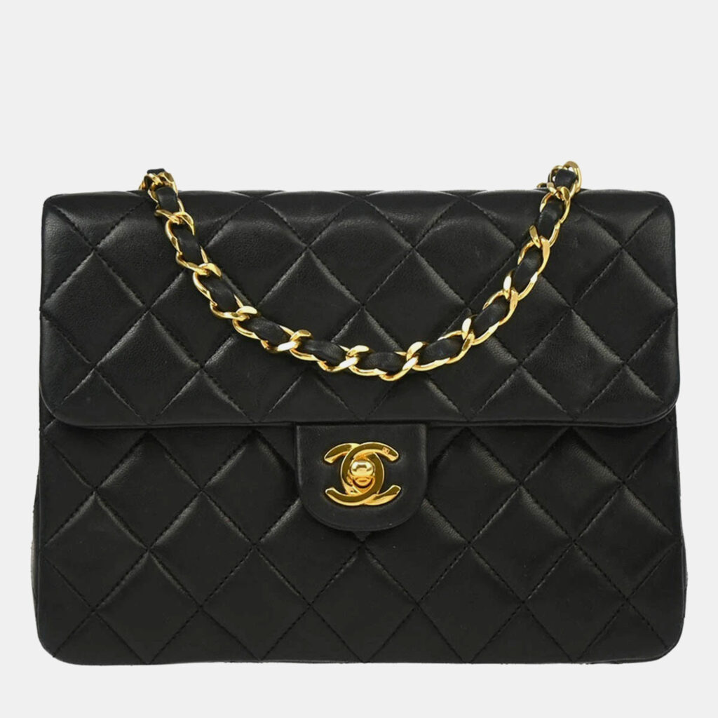 Chanel Black Lambskin Classic Square Flap Shoulder Bag
