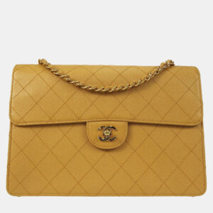 Chanel Beige Calfskin Jumbo Classic Flap Shoulder Bag