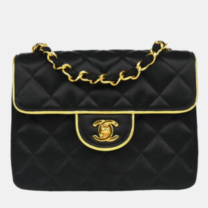Chanel Black Satin Mini Classic Square Flap Shoulder Bag