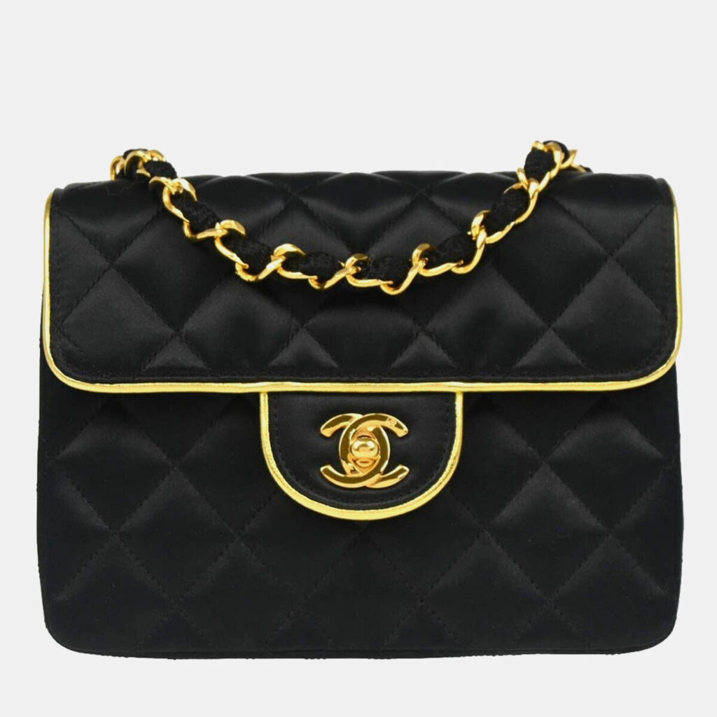 luxury-women-chanel-used-handbags-p1155592-010 Chanel Black Satin Mini Classic Square Flap Shoulder Bag