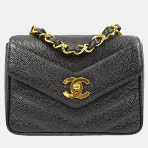 Chanel Black Calfskin Chevron Mini Square Shoulder Bag
