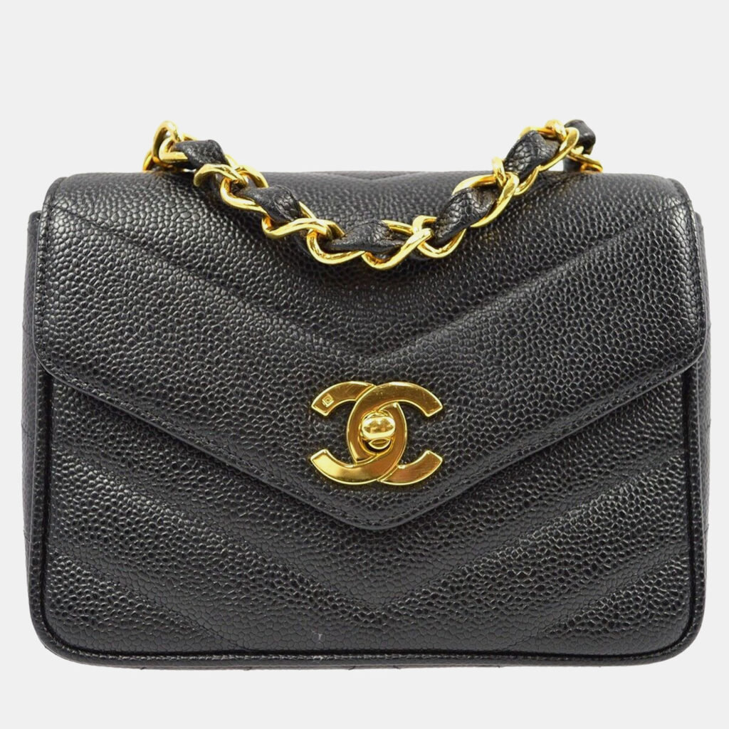 luxury-women-chanel-used-handbags-p1155595-008 Chanel Black Calfskin Chevron Mini Square Shoulder Bag