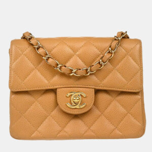 Chanel Beige Calfskin Mini Classic Square Flap Shoulder Bag
