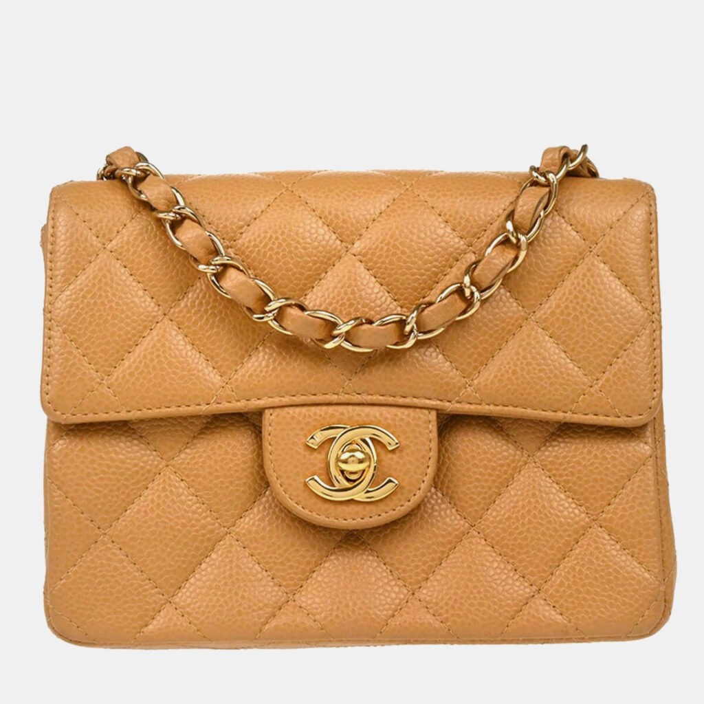 luxury-women-chanel-used-handbags-p1155597-011 Chanel Beige Calfskin Mini Classic Square Flap Shoulder Bag