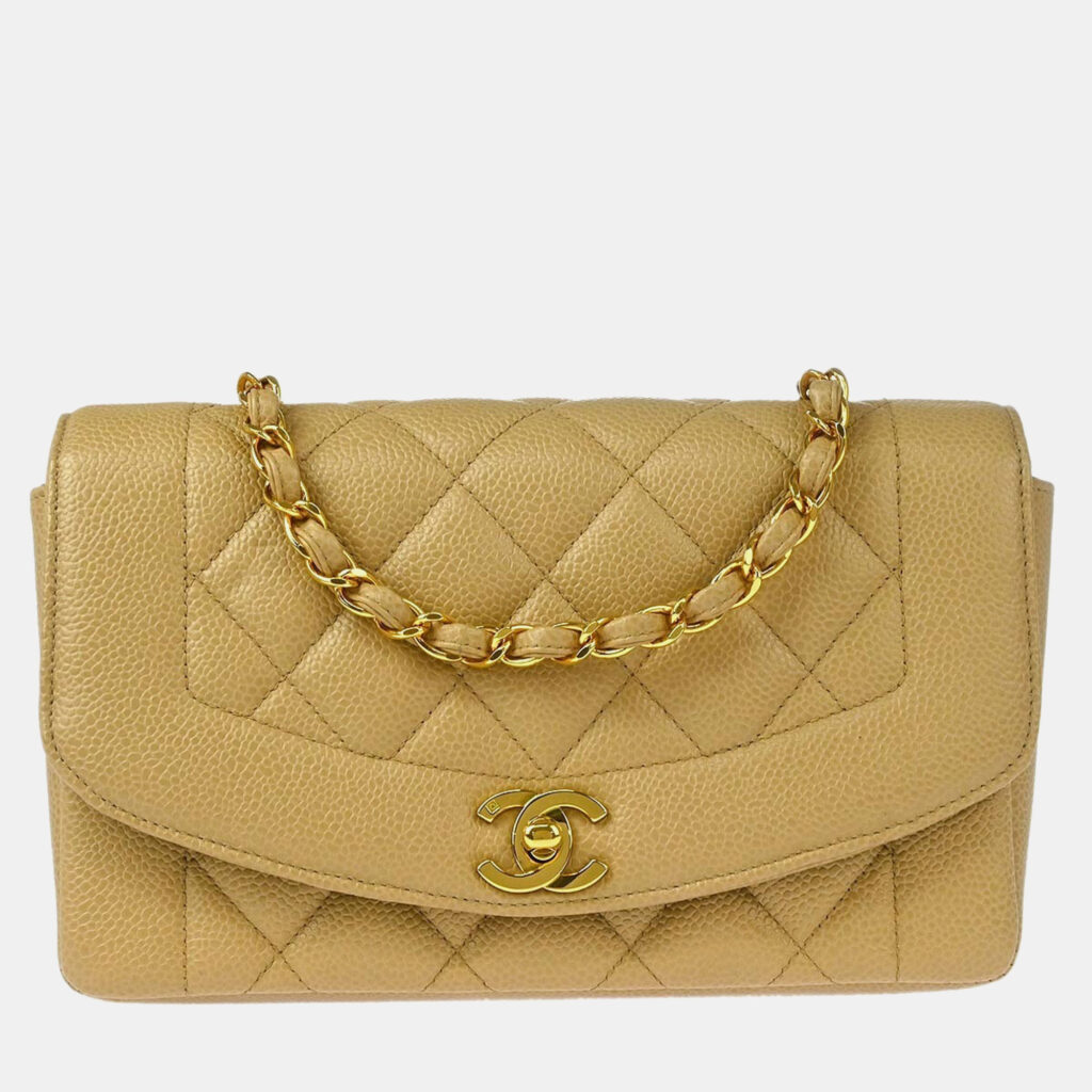 luxury-women-chanel-used-handbags-p1155603-003 Chanel Beige Calfskin Small Diana Shoulder Bag