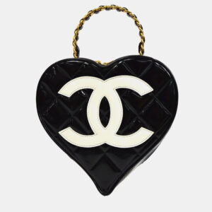 Chanel Black Patent Leather Heart Vanity Handbag
