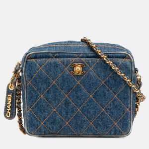 Chanel Blue CC Quilted Denim Turnlock Camera Bag