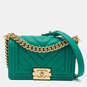 Chanel Green Chevron Leather Small Boy Flap Bag