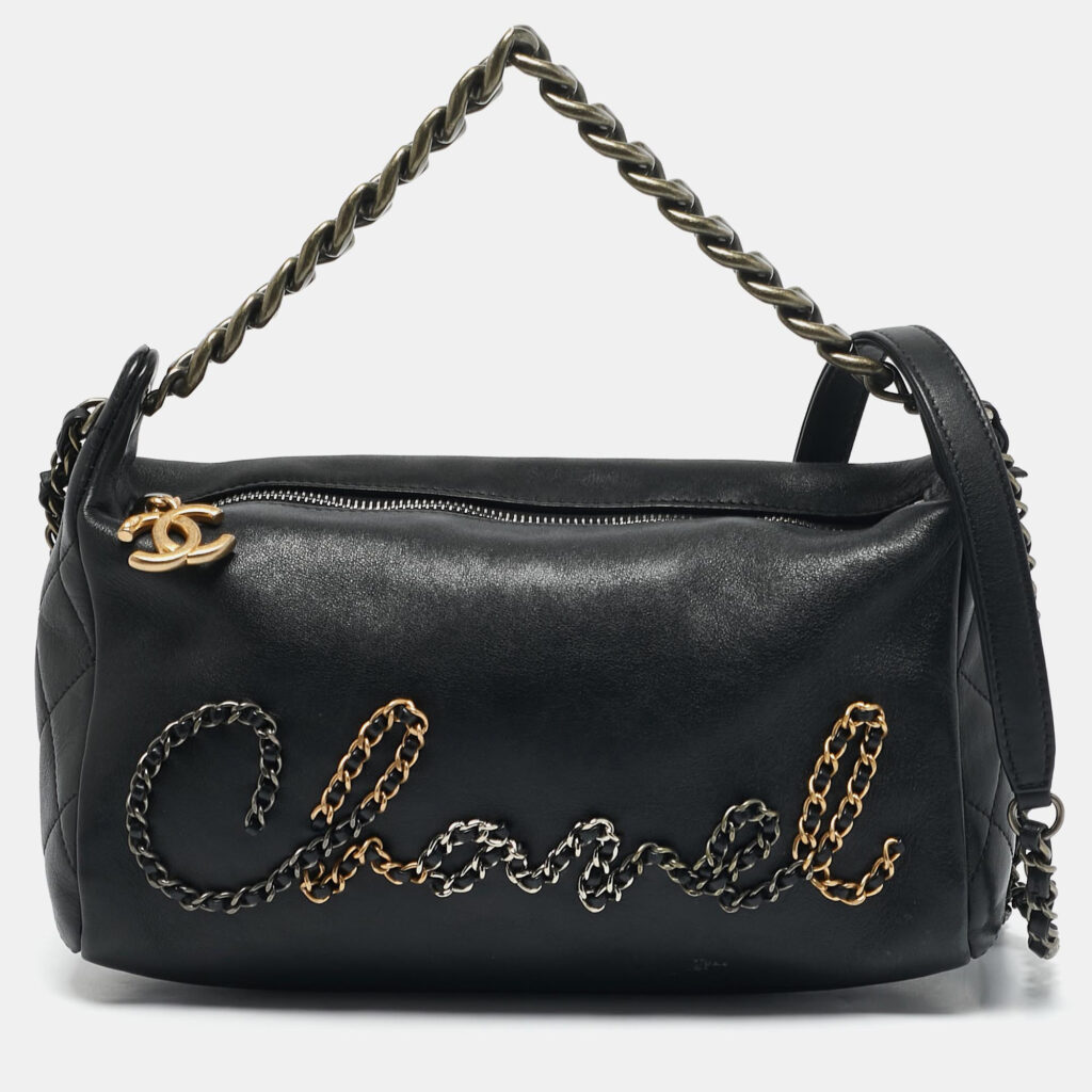 luxury-women-chanel-used-handbags-p1156197-013 Chanel Black Leather Chain Signature Bag