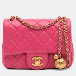 Chanel Pink Mini Square Classic Lambskin Pearl Crush Single Flap