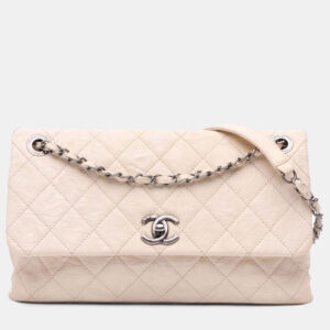 Chanel Beige CC Quilted Aged Calfskin Flap