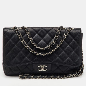 Chanel Black Quilted Caviar Leather Jumbo Classic Single Flap Bag