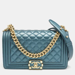 Chanel Metallic Green Quilted Leather Medium Boy Flap Bag