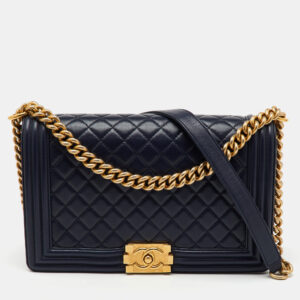 Chanel Navy Blue Quilted Leather New Medium Boy Flap Bag