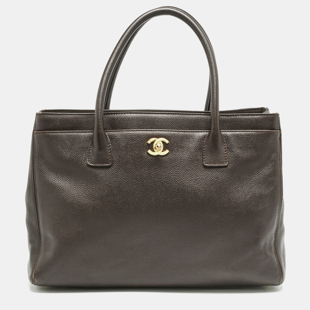 luxury-women-chanel-used-handbags-p1156778-003 Chanel Choco Brown Leather Cerf Shopper Tote