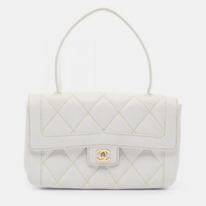 Chanel White Leather  Wild Stitch CC Coco Top Handle bag