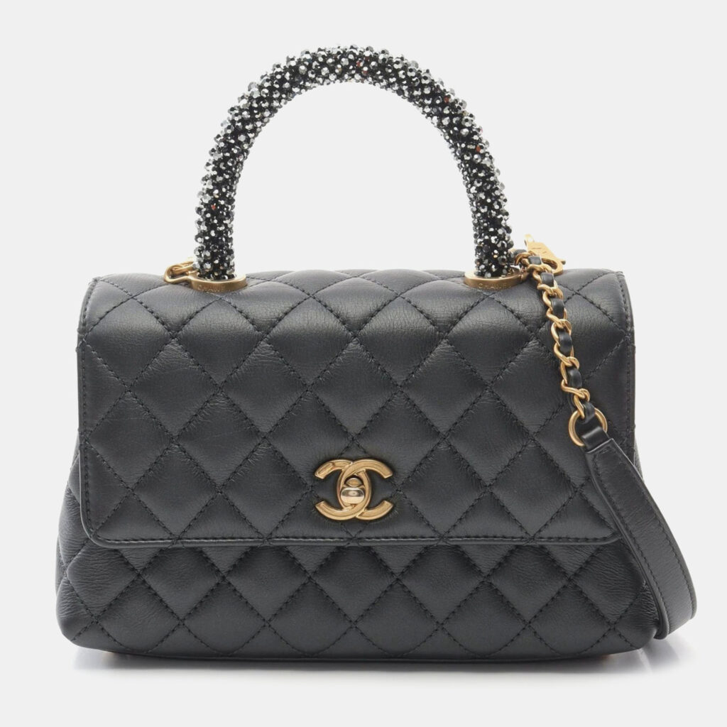 luxury-women-chanel-used-handbags-p1156899-009 Chanel Black Lambskin Leather Top Handle Flap Bag