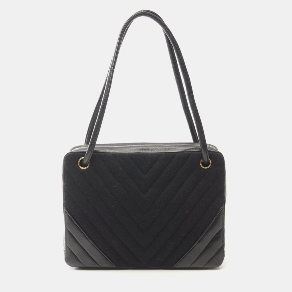 luxury-women-chanel-used-handbags-p1156902-020 Chanel Black Chevron Lambskin and Jersey Shoulder Bag