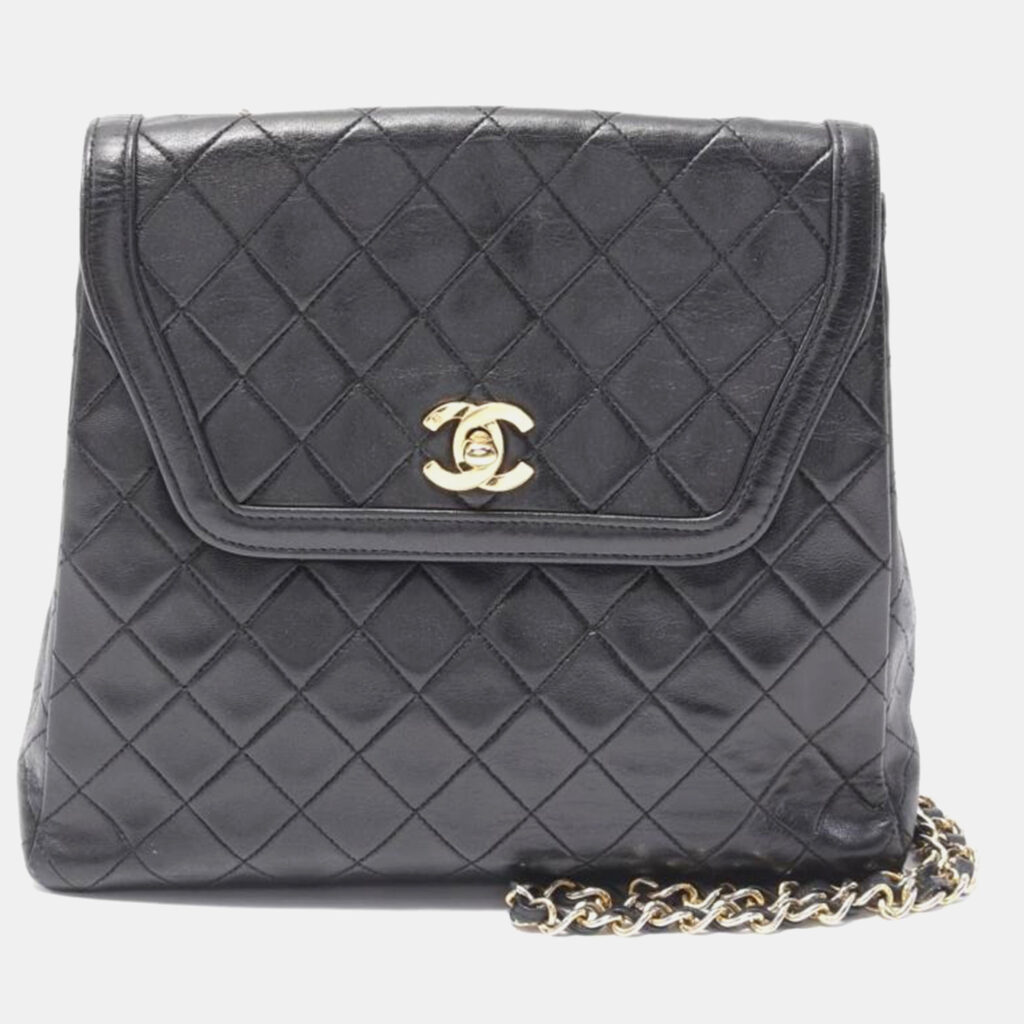 luxury-women-chanel-used-handbags-p1156903-010 Chanel Black Matelasse Lambskin Chain Shoulder Bag