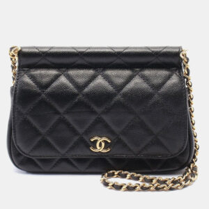 Chanel Black Leather Bar Clutch on Chain