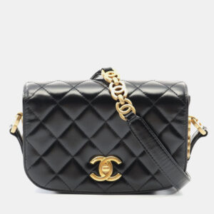 Chanel Black Leather and Suede Chain Shoulder Bag