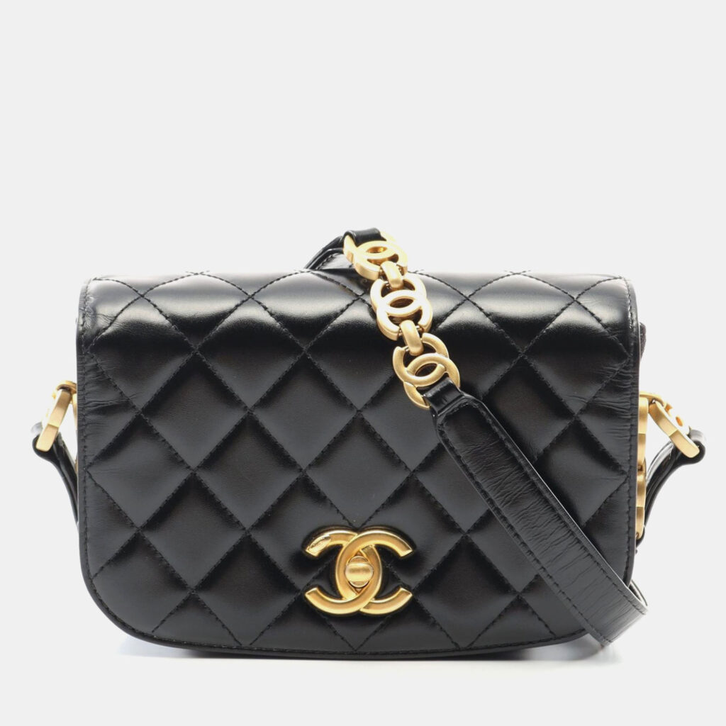 luxury-women-chanel-used-handbags-p1156909-009 Chanel Black Leather and Suede Chain Shoulder Bag