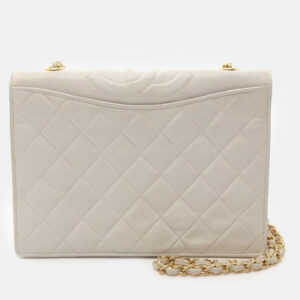 Chanel White Matelasse Lambskin Leather Chain Shoulder Bag