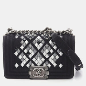 Chanel Black Canvas and Leather Small Boy Chain Shoulder Bag