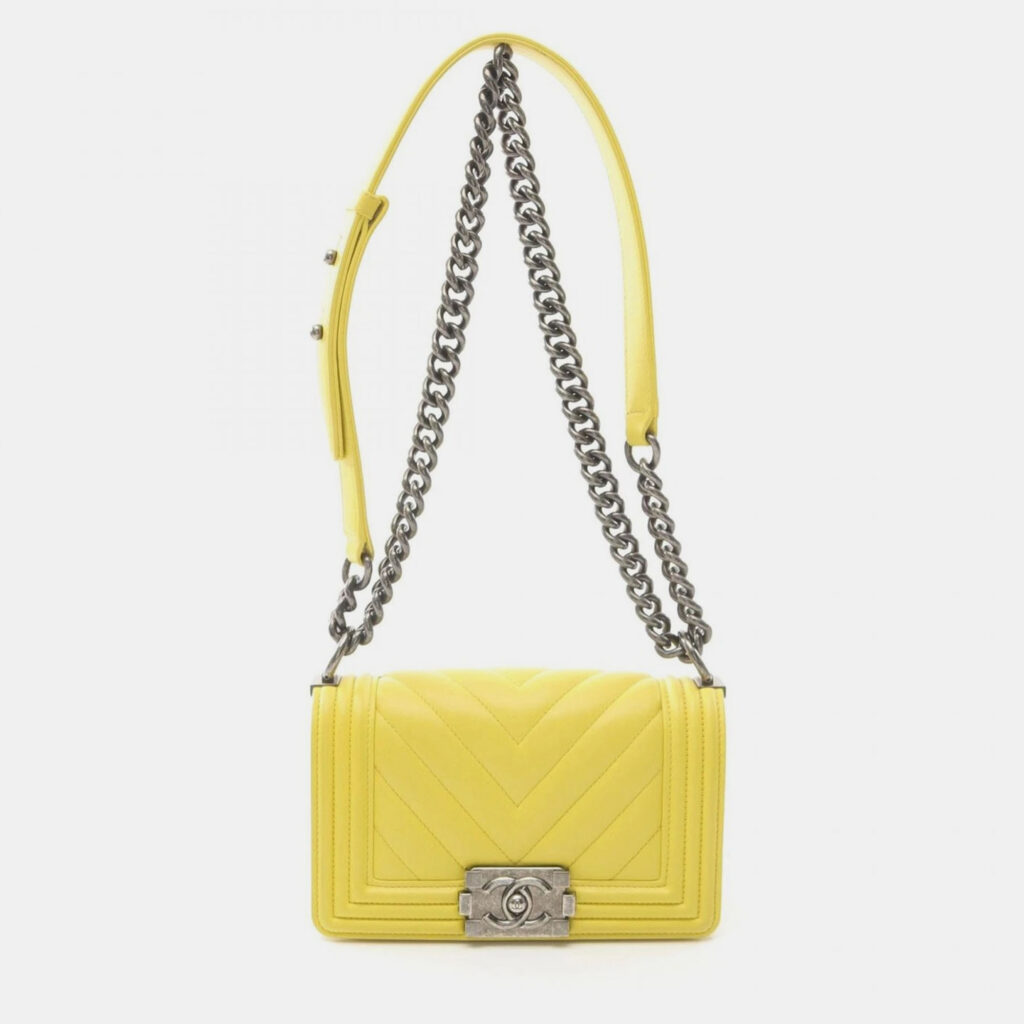 luxury-women-chanel-used-handbags-p1156935-010 Chanel Yellow Lambskin Small Leather Boy Chanel Shoulder Bag