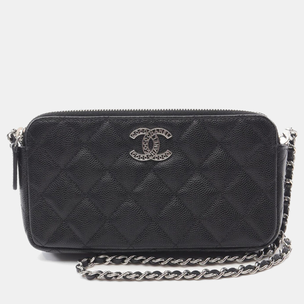 luxury-women-chanel-used-handbags-p1156945-002 Chanel Black Leather Small Clutch With Chain