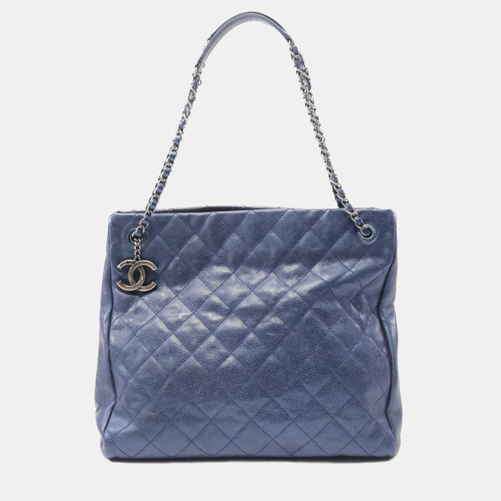 luxury-women-chanel-used-handbags-p1156950-001 Chanel Blue Leather Classic Tote Bag