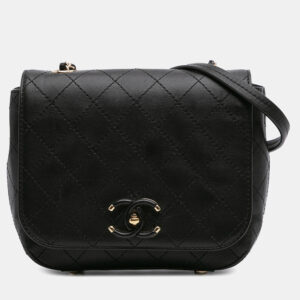 Chanel Black Small Stitched Calfskin Covered CC Flap