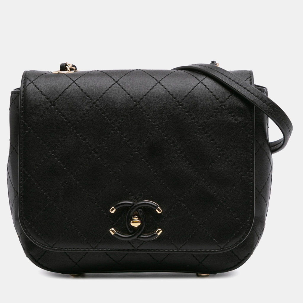 luxury-women-chanel-used-handbags-p1157263-010 Chanel Black Small Stitched Calfskin Covered CC Flap