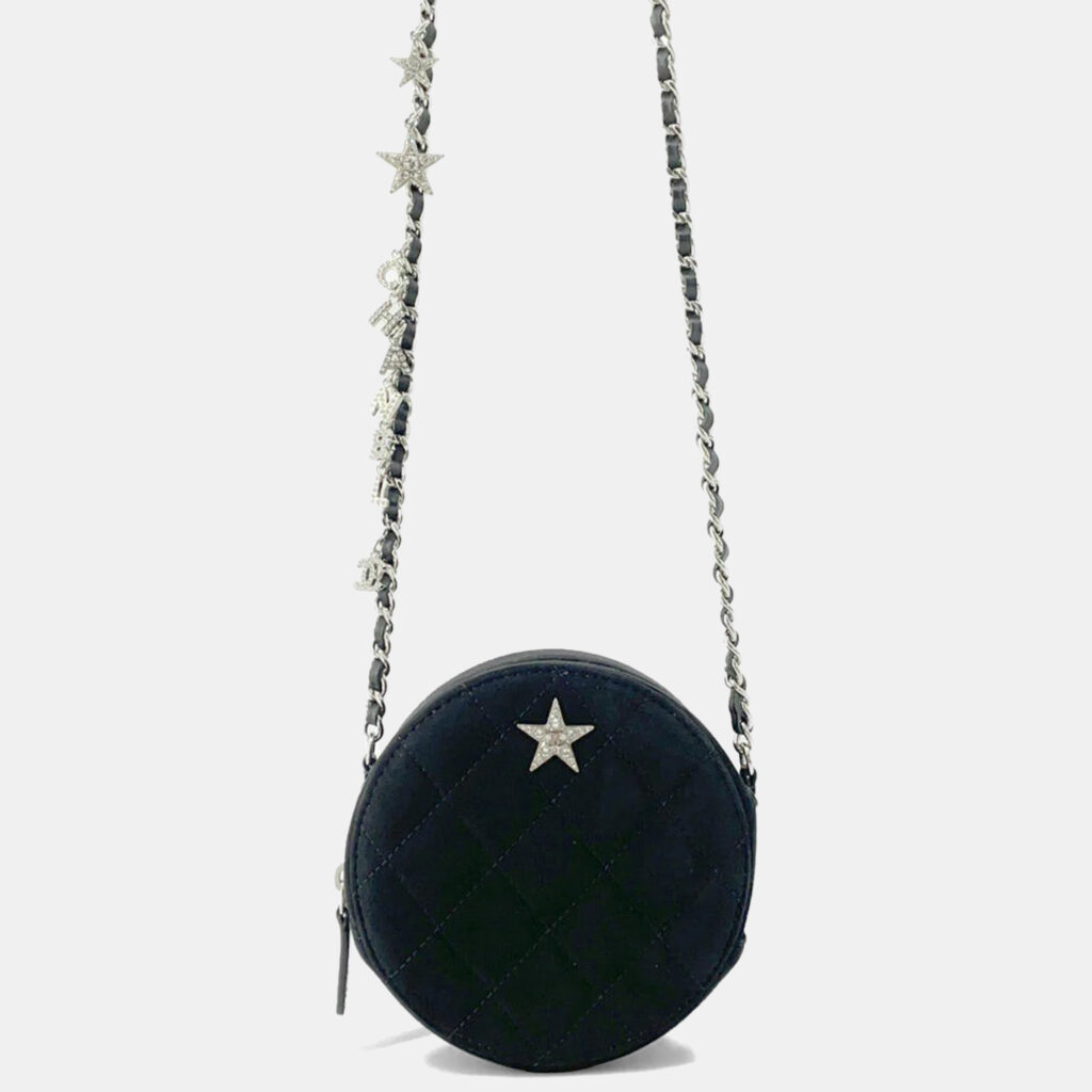 Chanel Black Suede Star Motif Round Chain Shoulder Bag
