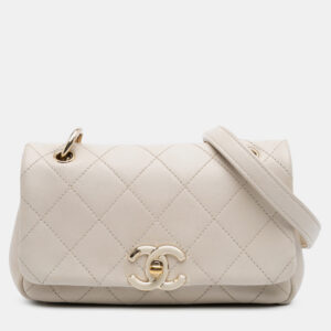 Chanel Beige Medium Lambskin Twist Chain Enamel CC Flap