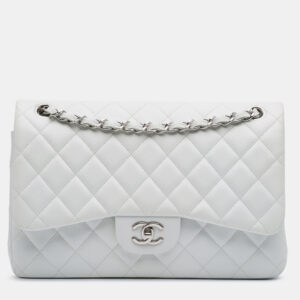 Chanel White Jumbo Classic Caviar Double Flap