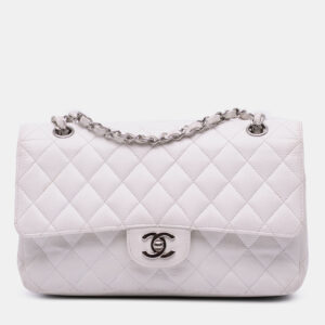 Chanel White Medium Classic Caviar Double Flap