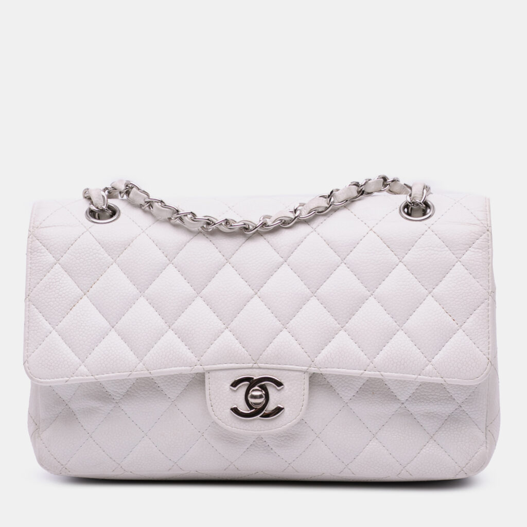 luxury-women-chanel-used-handbags-p1158169-005 Chanel White Medium Classic Caviar Double Flap