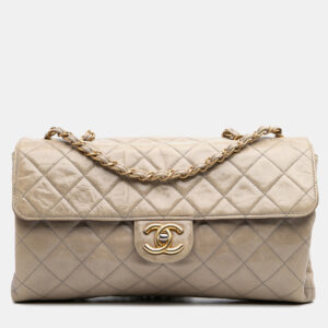 Chanel Beige Jumbo CC Quilted Calfskin Straight Flap