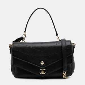 Chanel Black Mini Quilted Sheepskin Double Chevron Flap