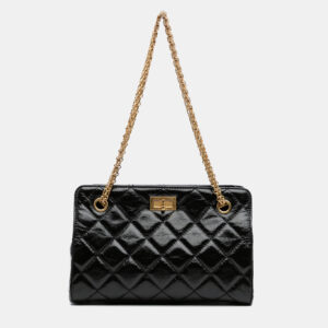 Chanel Black Reissue 2.55 Glazed Crackled Calfskin Shopping Bag