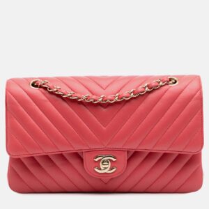 Chanel Pink Medium Classic Chevron Lambskin Double Flap