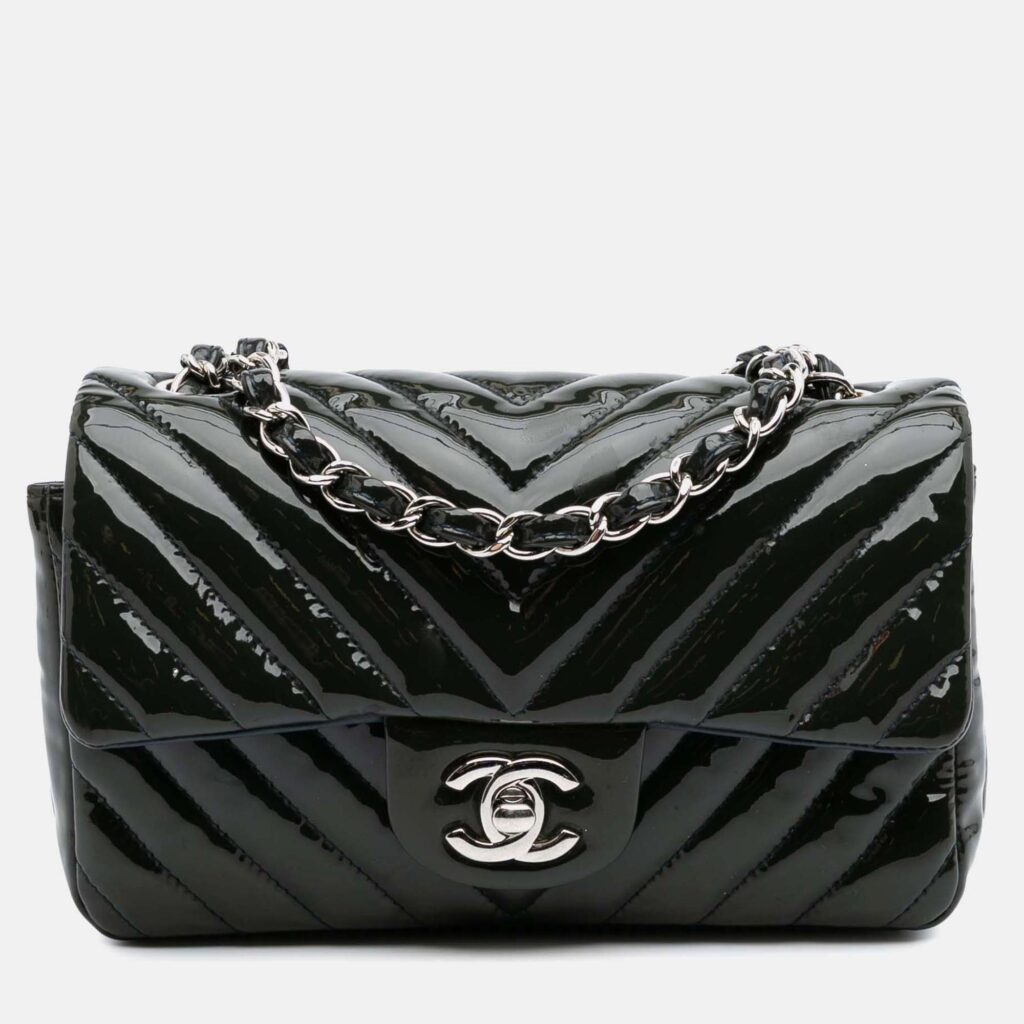 luxury-women-chanel-used-handbags-p1158813-009 Chanel Navy Blue Mini Rectangular Classic Chevron Patent Single Flap