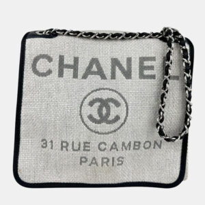 Chanel Light Gray Black Nylon Canvas Deauville PM Shoulder Bag