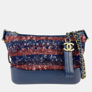 Chanel Navy and Dark Red Sequin Leather Gabrielle Small Hobo Bag
