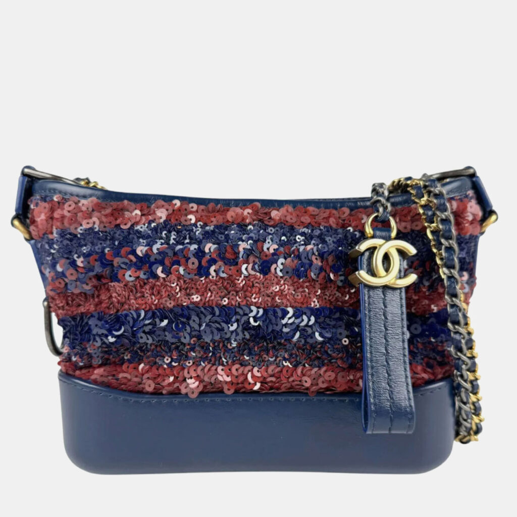 luxury-women-chanel-used-handbags-p1158916-003 Chanel Navy and Dark Red Sequin Leather Gabrielle Small Hobo Bag