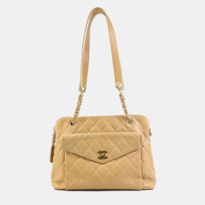 Chanel Beige Matelasse Caviar Skin Leather Shoulder Bag