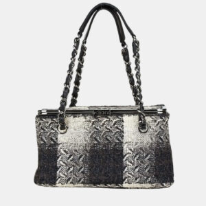 Chanel Black/White Tweed Leather Chain Vanity Bag
